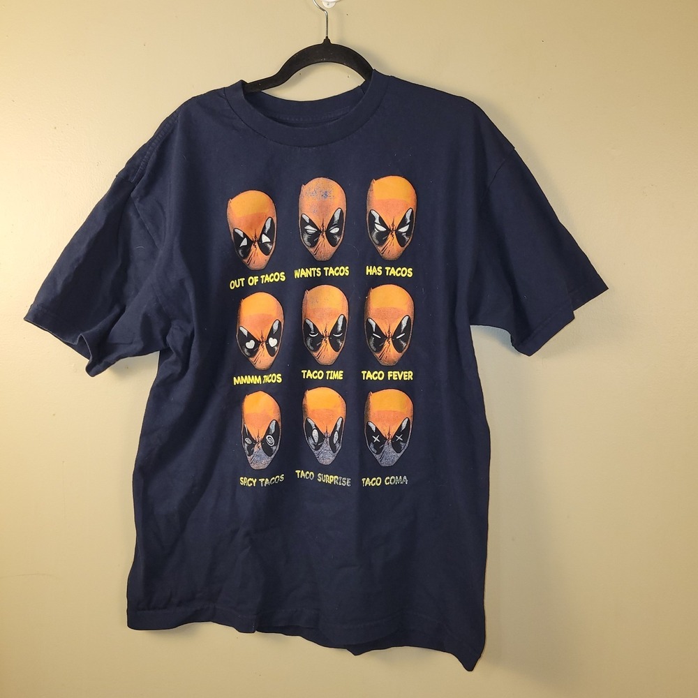 Deadpool‎ Taco Mood Graphic T-Shirt XL Navy Blue Marvel Comics Humor Tee